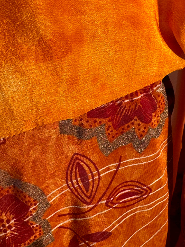 Orange vintage silk with red print and gold embroidery