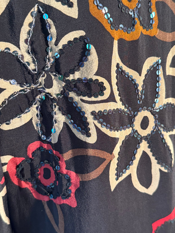 Black vintage silk with flowers and sequin embroidery