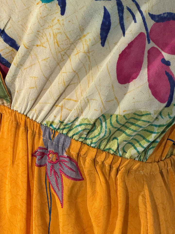 Yellow orange floral vintage silk with floral