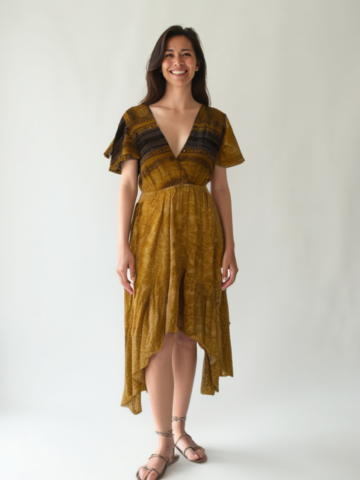 Emily yellow #131  dress on model