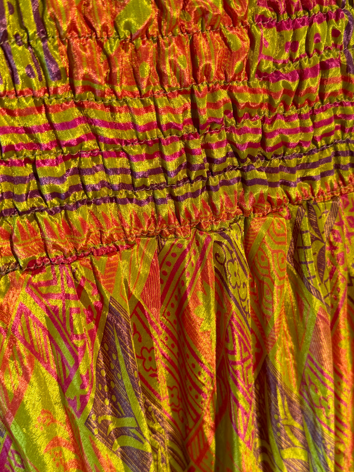 Green print on vintage silk skirt