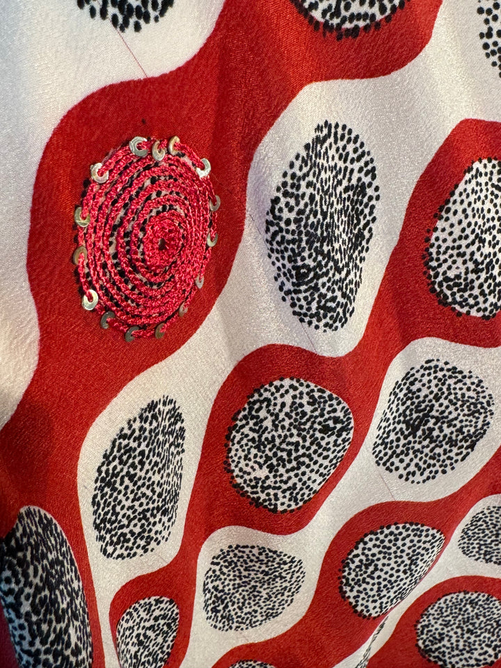 Red white and black vintage silk with red embroidery