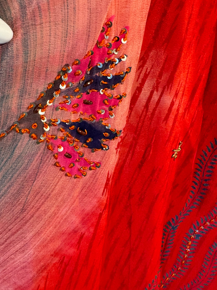Red vintage silk with sequin embroidery