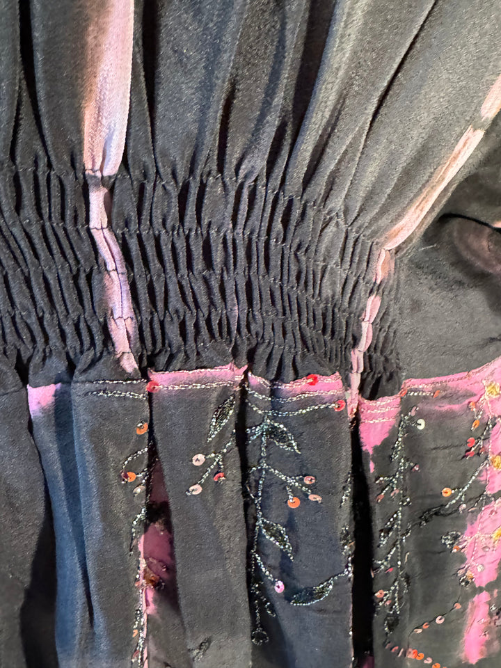 Black with pink dip dyed vintage silk with embroidery