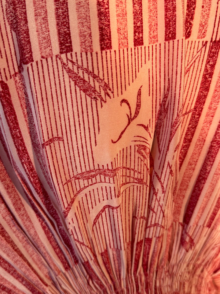 Pink and tan vintage silk botanical pattern with stripes