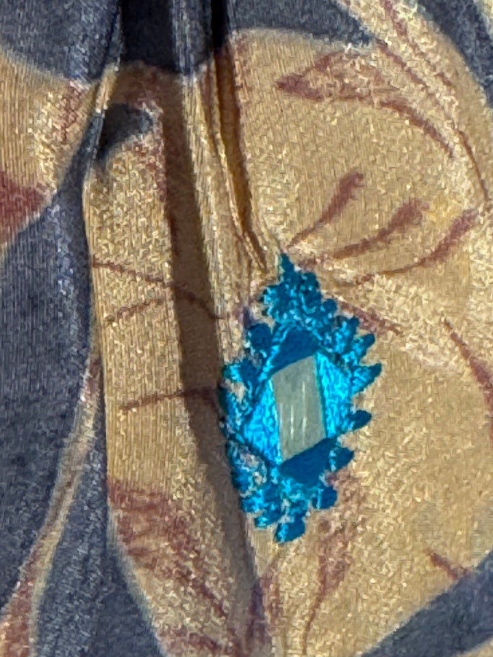 Tan vintage silk with blue and brown and mirroring