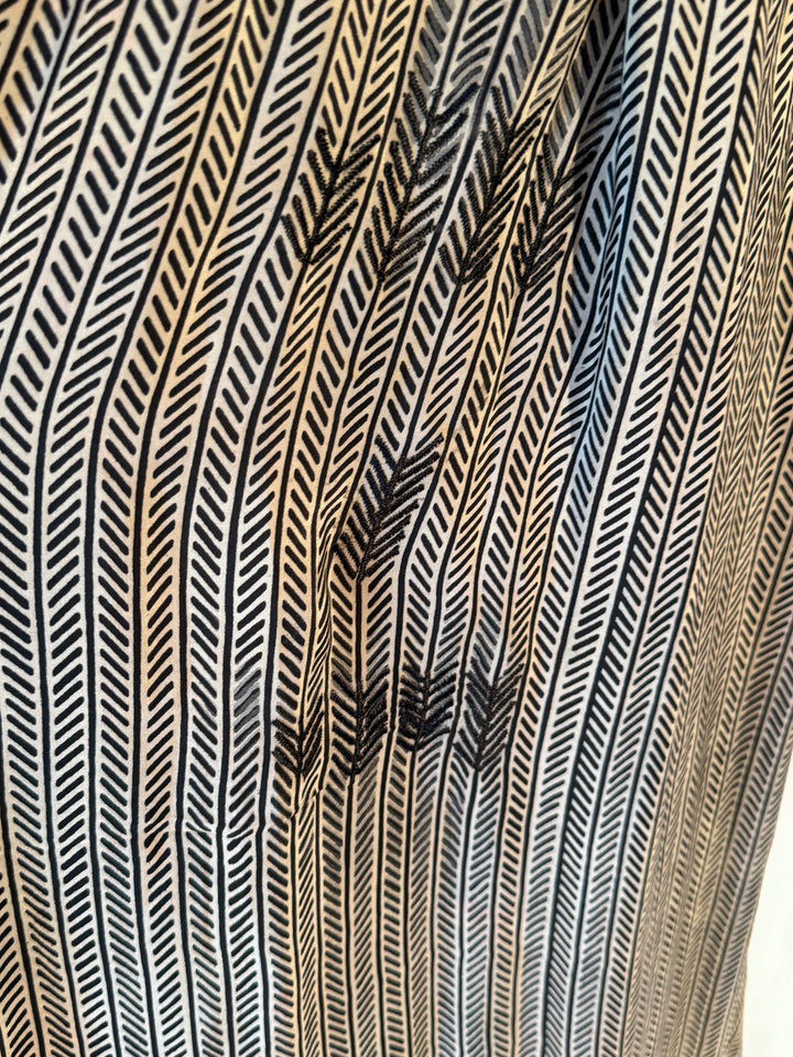Tan and black vintage silk with black embroidery