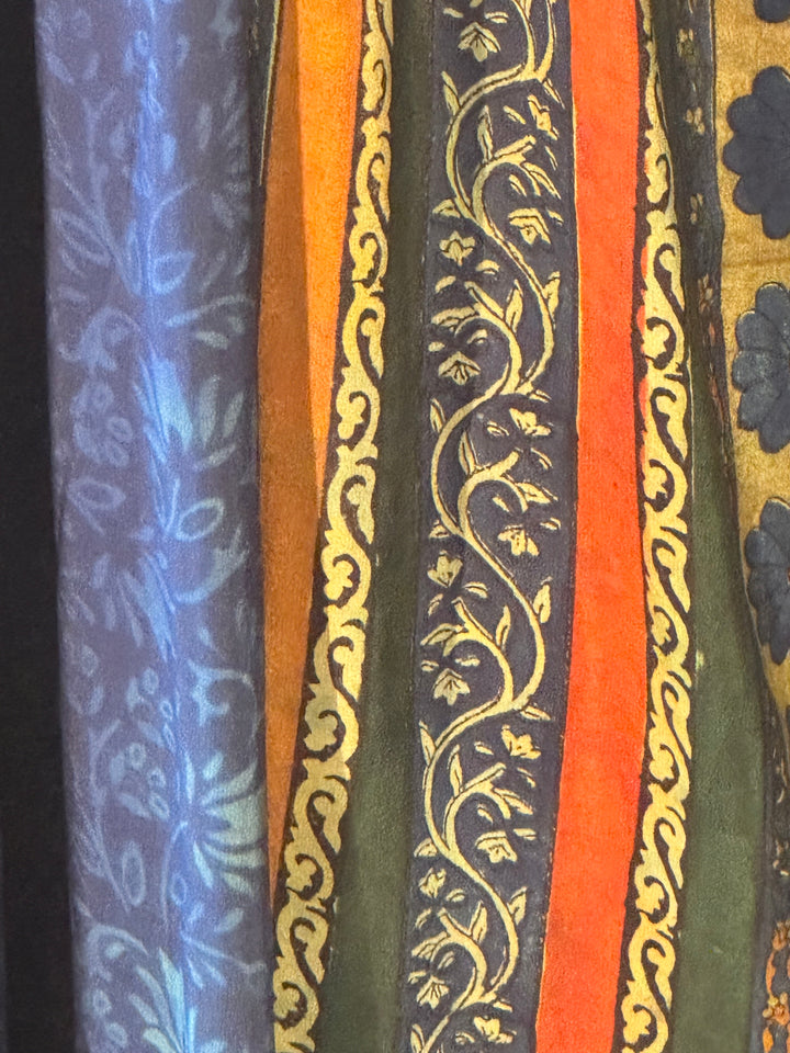 Navy vintage silk with gold and red border print