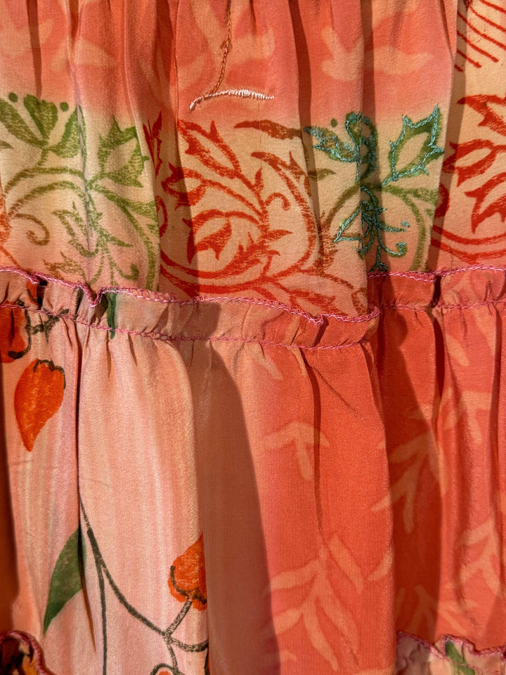 Orange vintage silk skirt tier with great print and embroidery