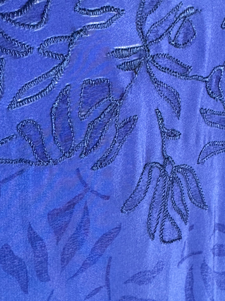 Rich blue vintage silk with blue embroidered flowers