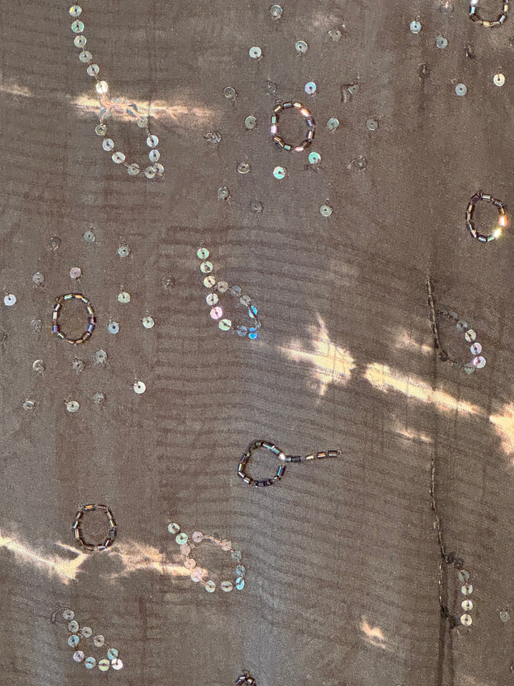 Black and tan dip dye vintage silk with small sequin patterns