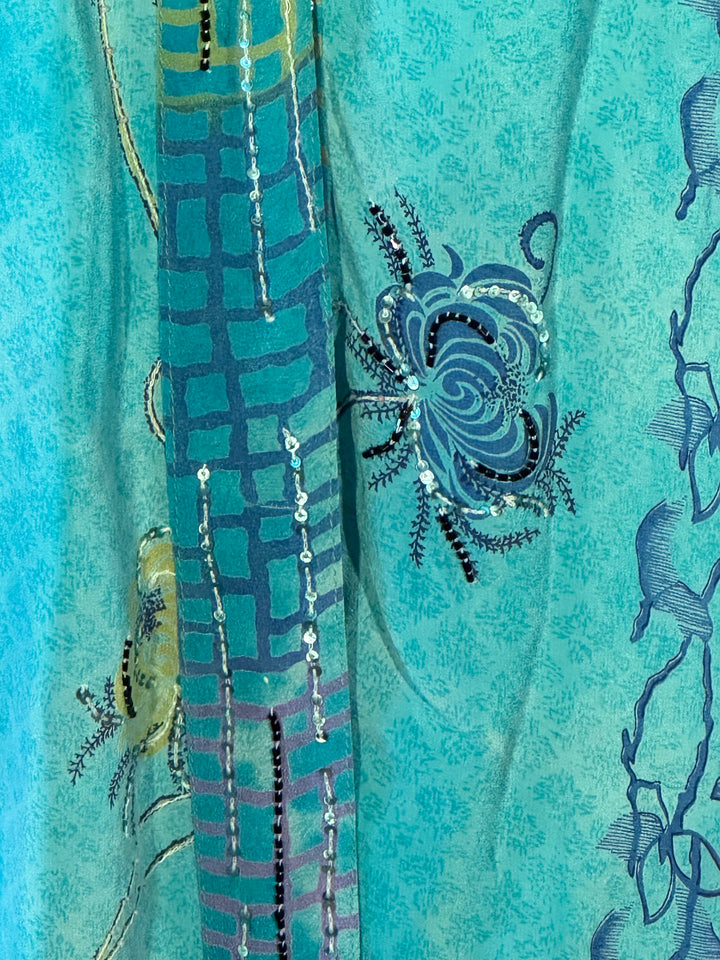 Blue vintage silk with sequin and floral design