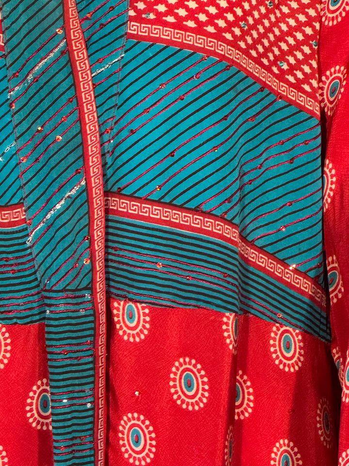 Red and blue vintage silk with sequins