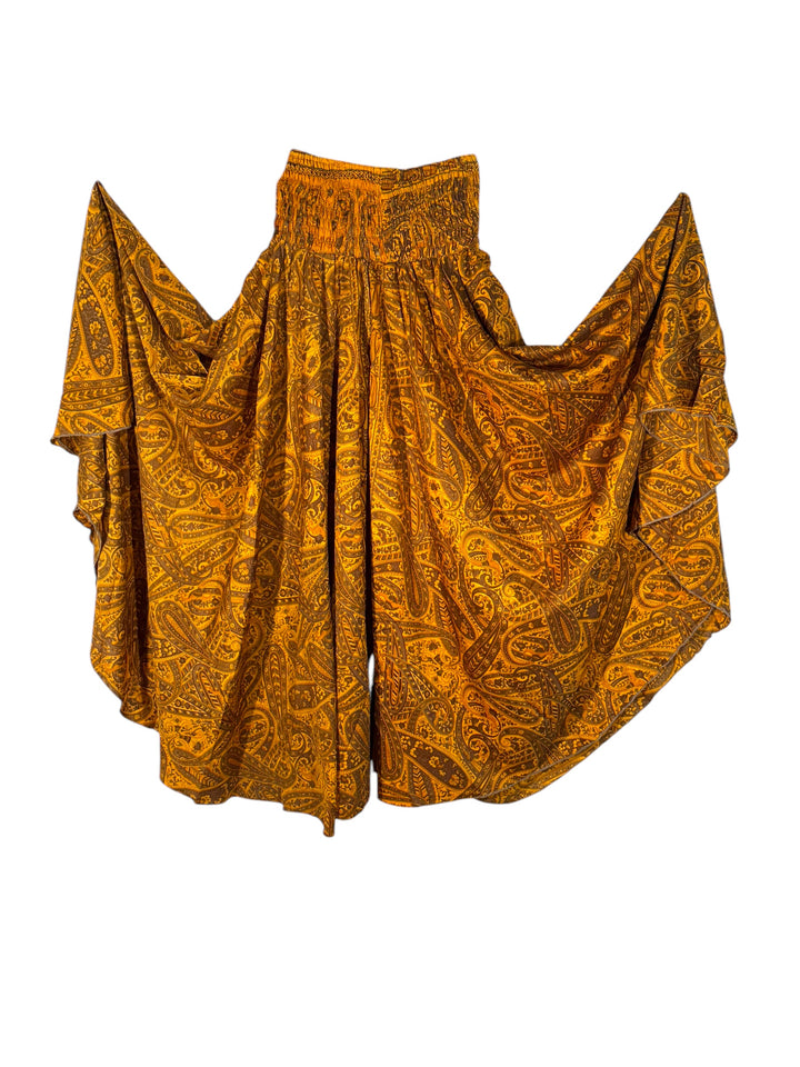 Deep gold paisley palazzo in recycled silk blend