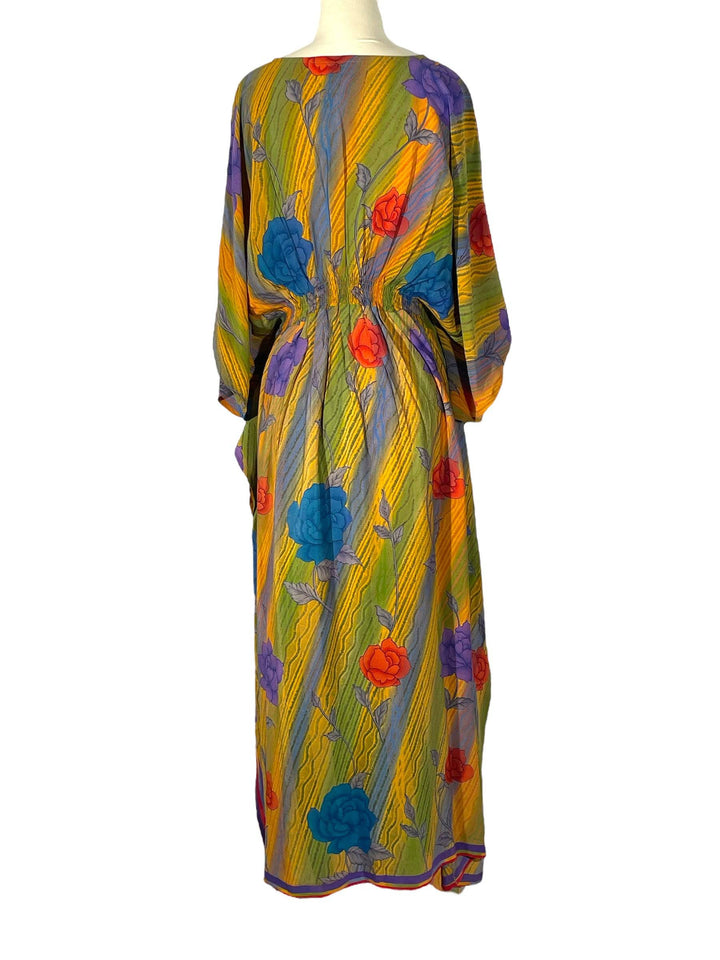KF-119 - Vintage Bouquet - Long Silk Kaftan SM
