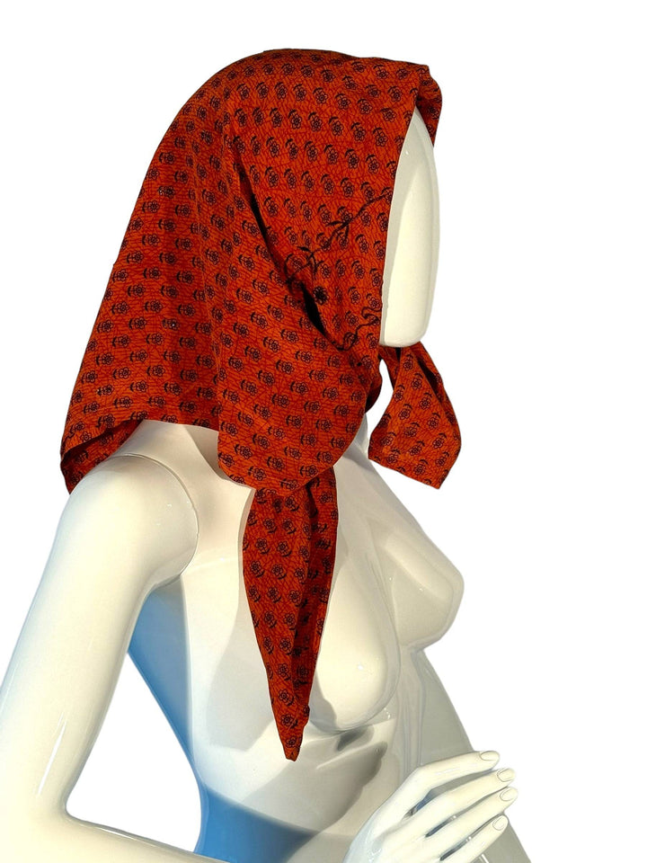 Orange print vintage silk bandana scarf.
