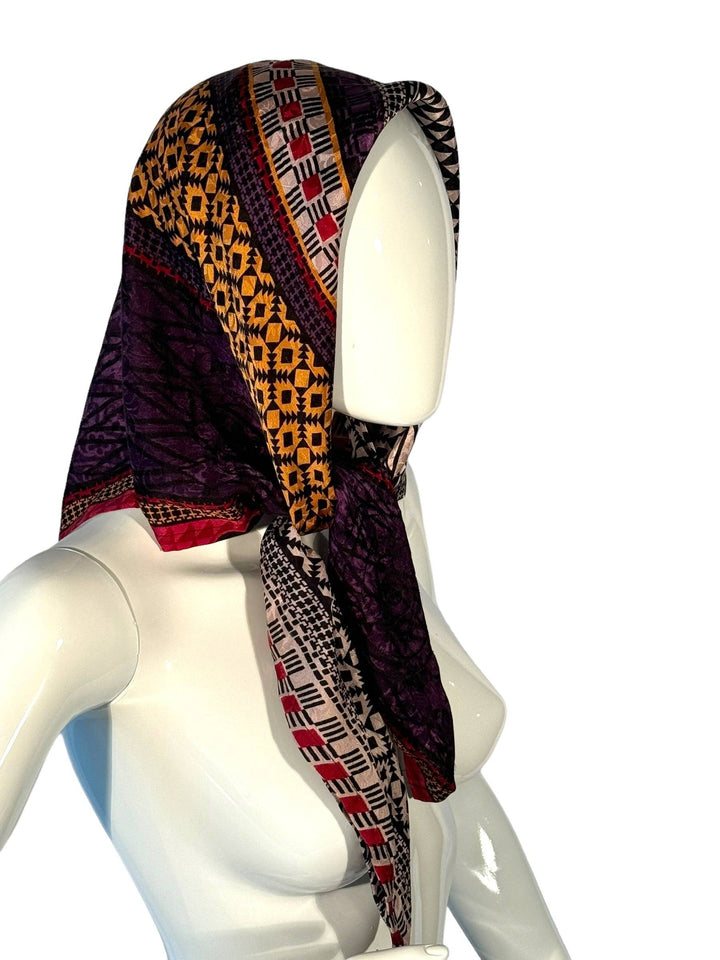 Tan & yellow print vintage silk bandana