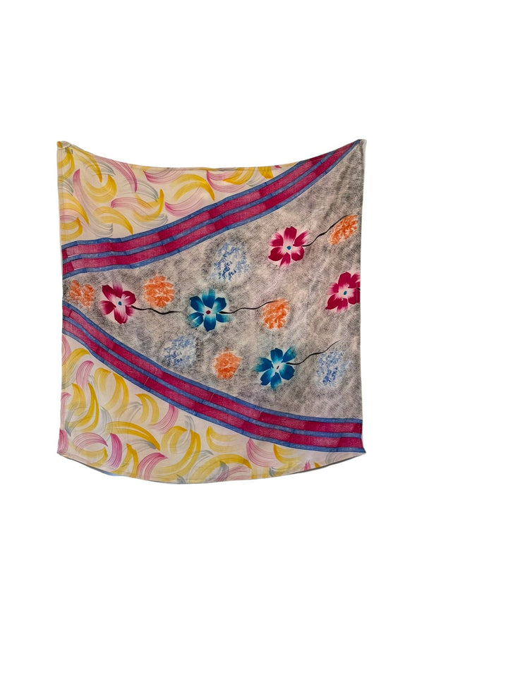 Yellow and pink print vintage silk bandana