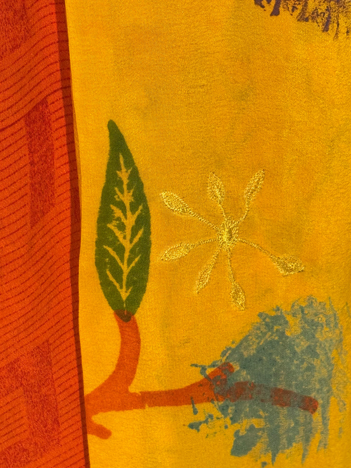 Orange and yellow vintage silk with flowers and embroidery