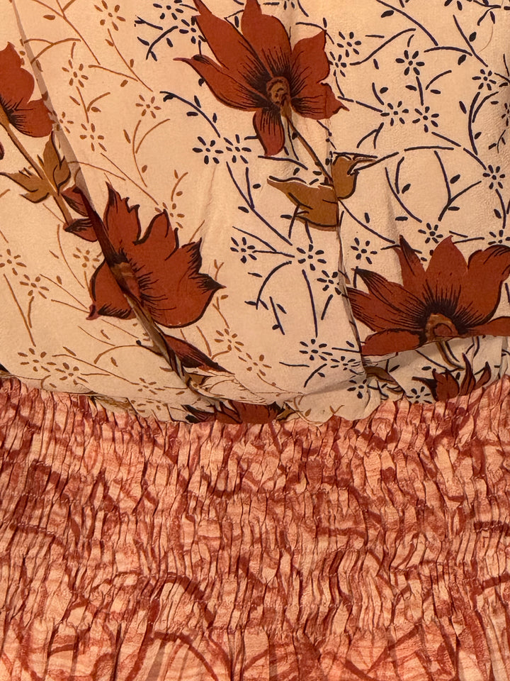 Beige floral vintage silk print