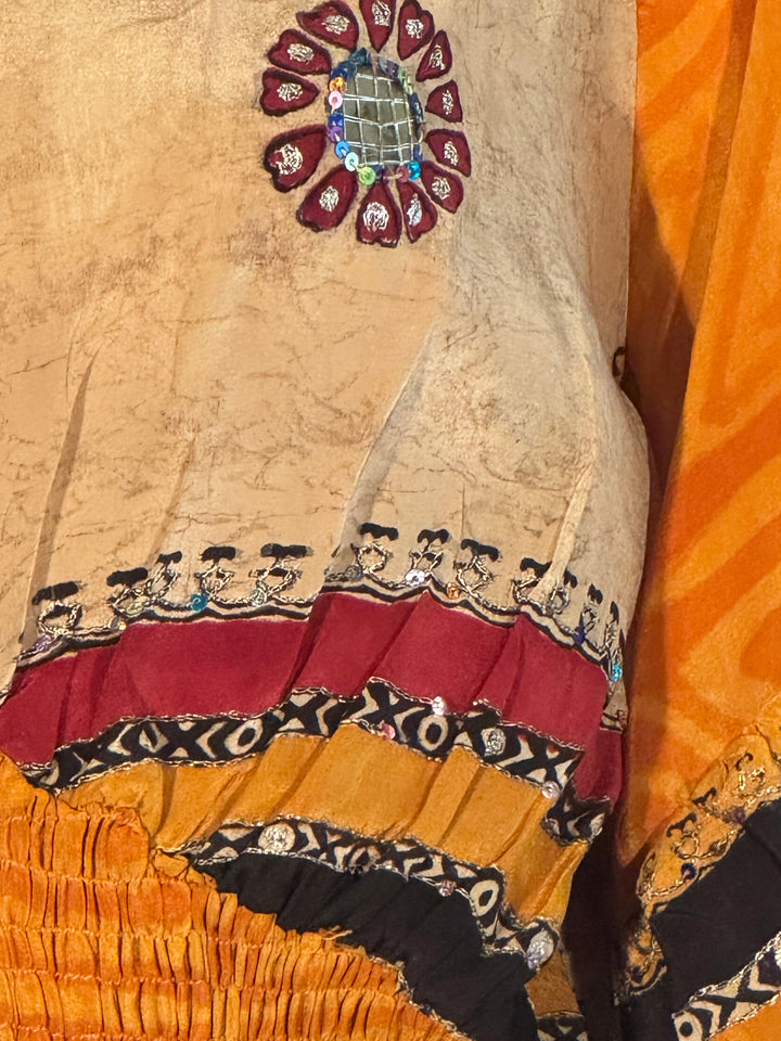 Orange and print vintage silk with metallic