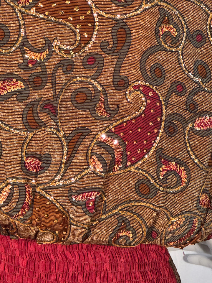 Brown paisley vintage silk with gold embroidery