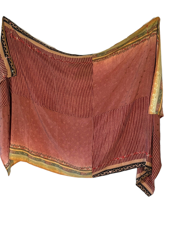 Vintage silk sarong in red and cream with gold brocade edges