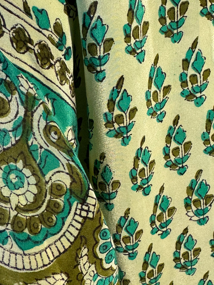 Green vintage silk in paisley print