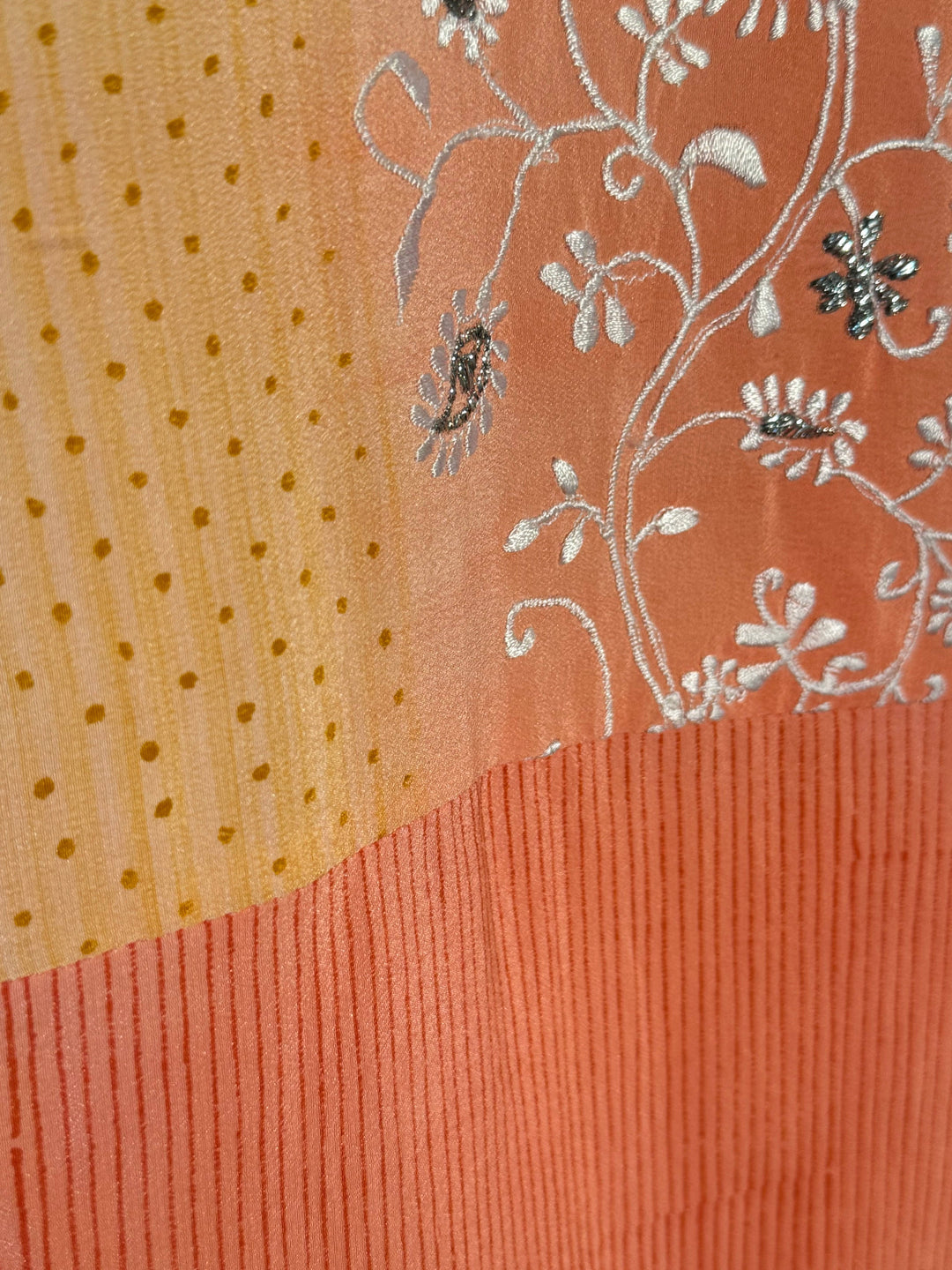 Peach vintage silk with white embroidery 