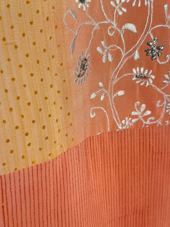 Peach vintage silk with white embroidery 