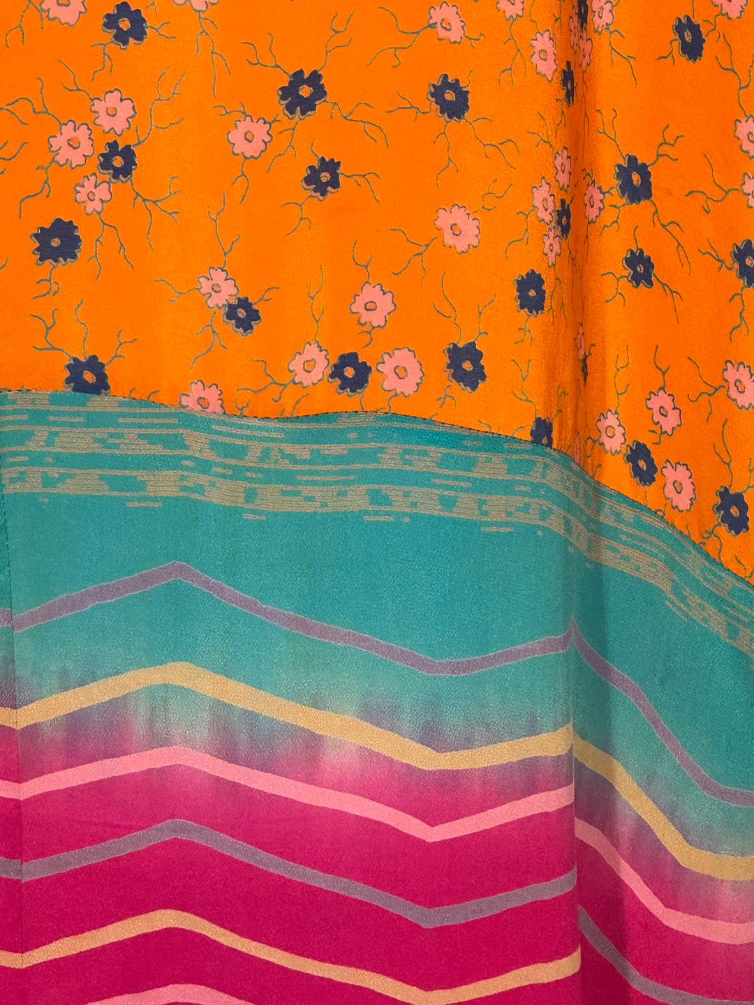 Orange blue and pink patterned vintage silk