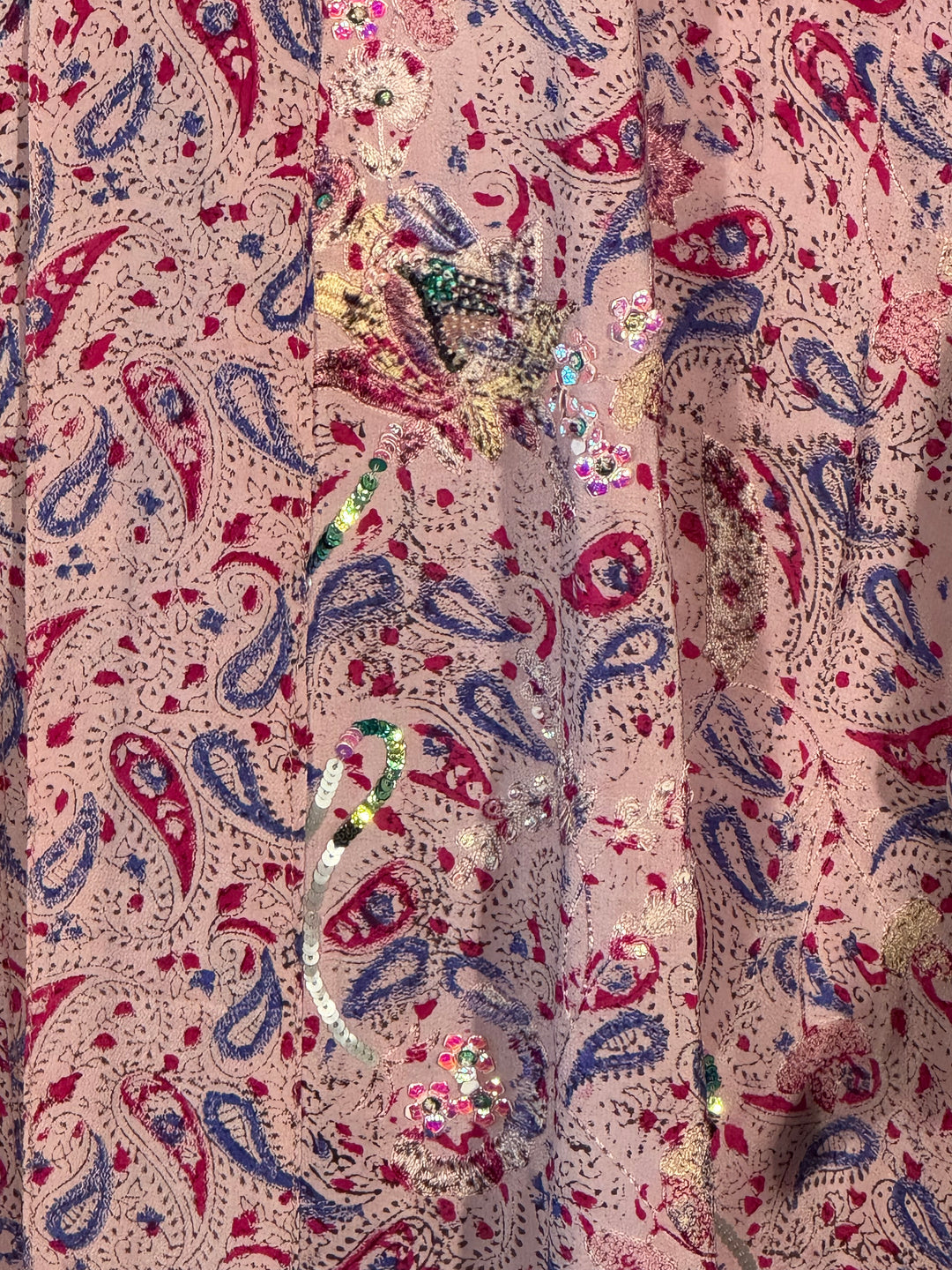 Pink red and blue paisley vintage silk with sequins