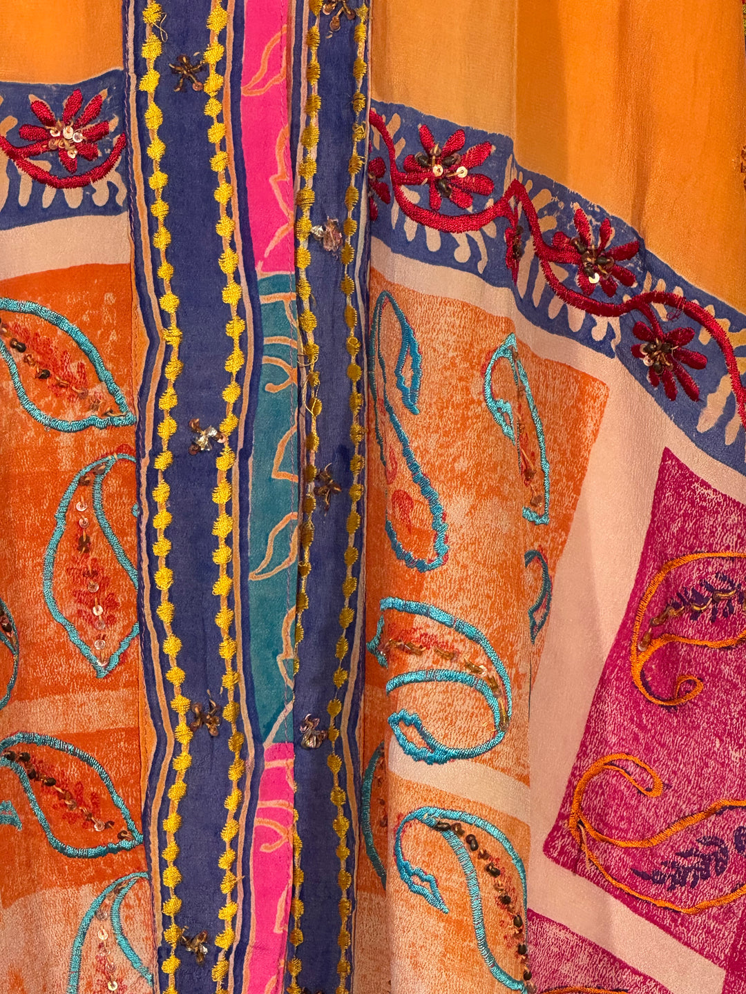 Pink and orange vintage silk with elaborate embroidery 