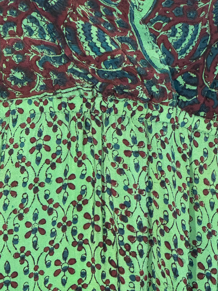 Green paisley vintage silk with pink embroidery 