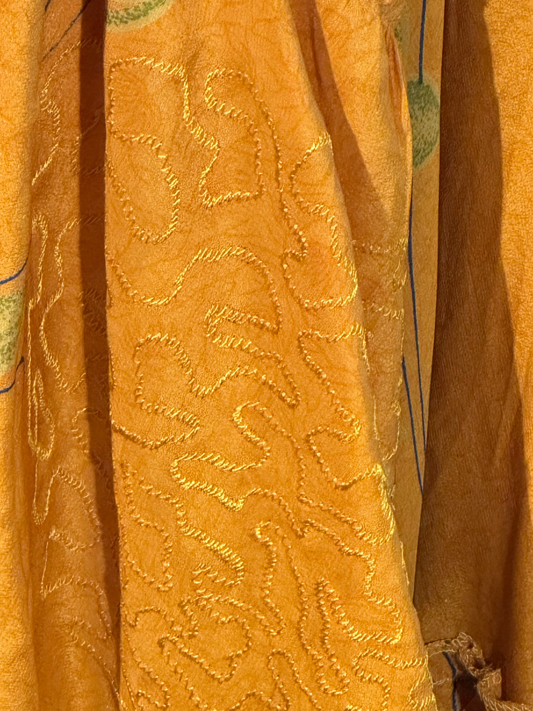 Orange vintage silk with tonal swirl embroidery