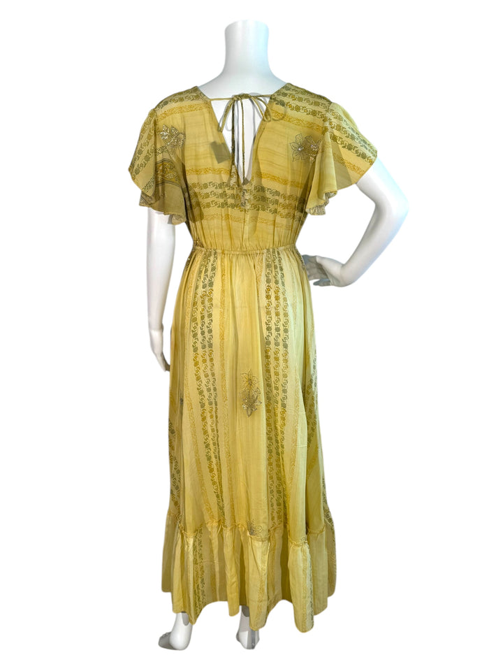 Emily dress in yellow & sequing vintage silk back view