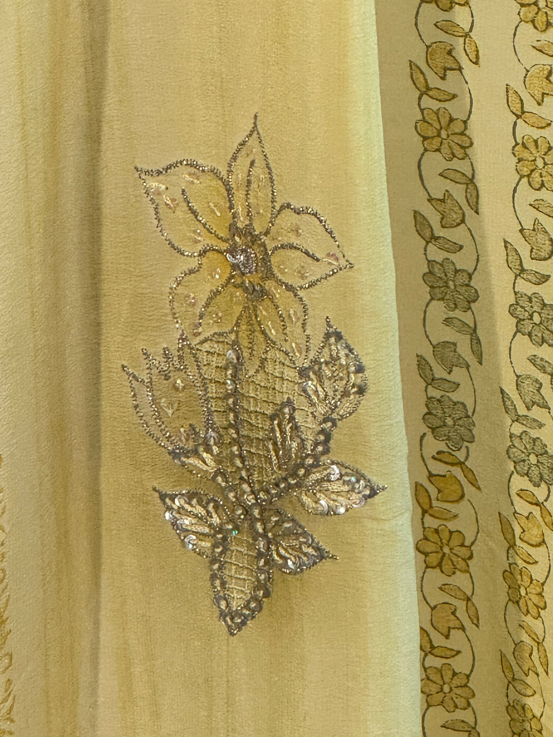 Yellow vintage silk with sequins floral