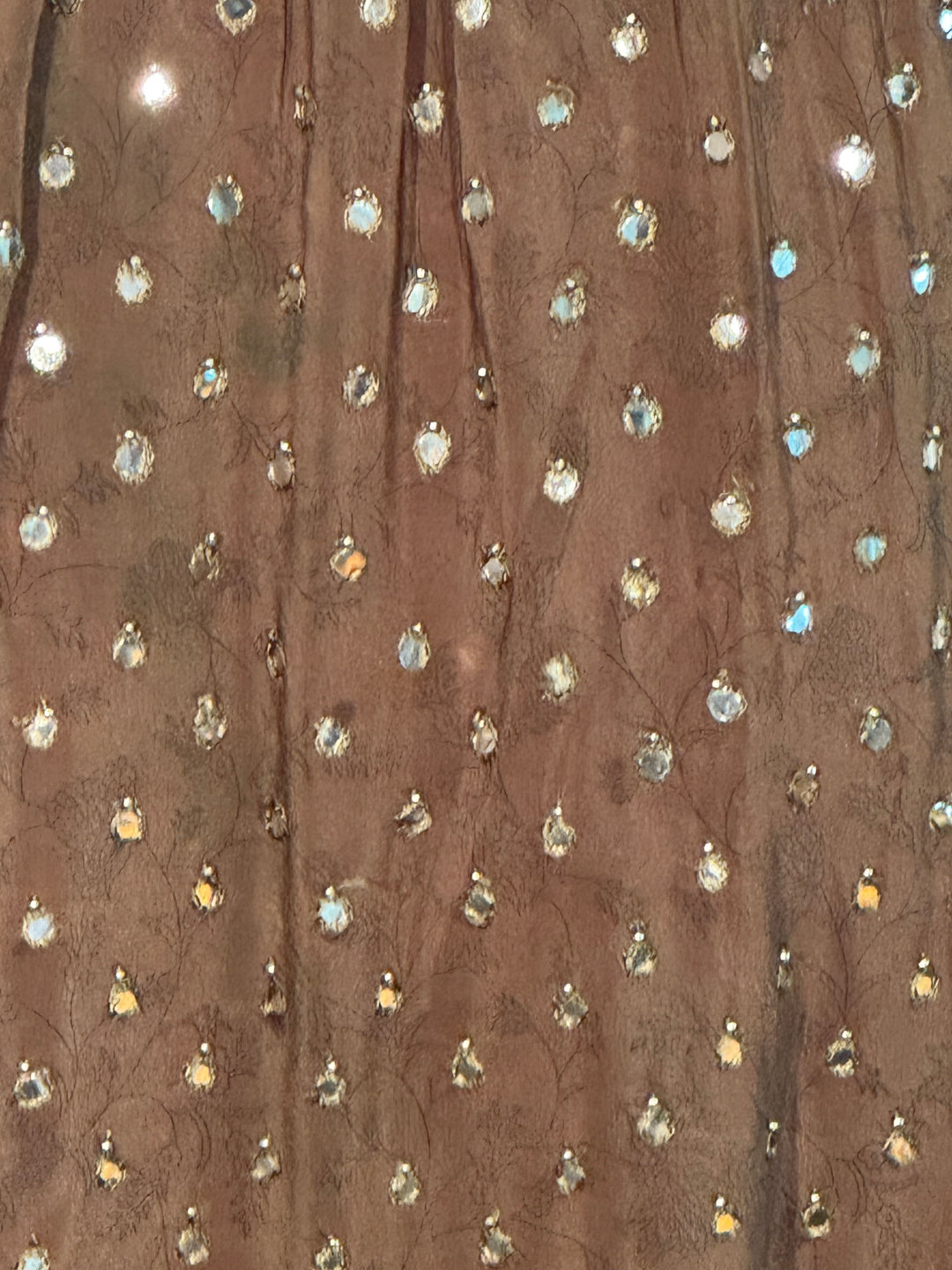 Brown vintage silk with silver sequins