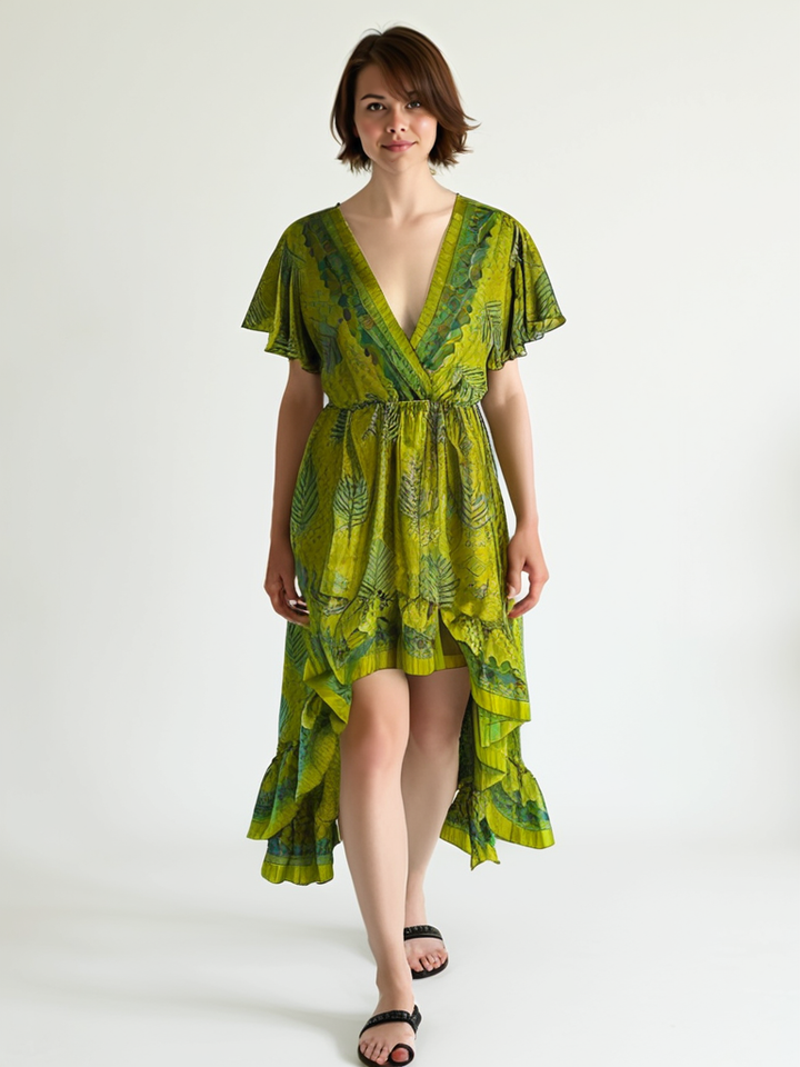 Model wearing Emily dress #106 in green