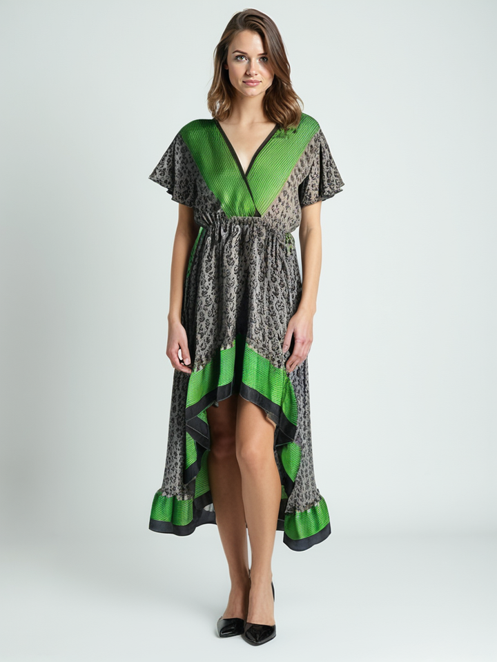 Emily green & gray 3114 dress on model