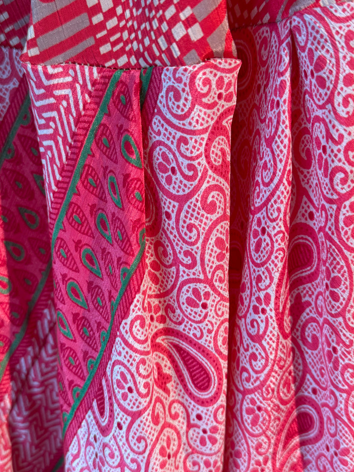 Multi print red sustainable silk crepe