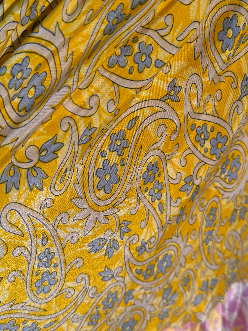 Yellow print on vintage silk skirt