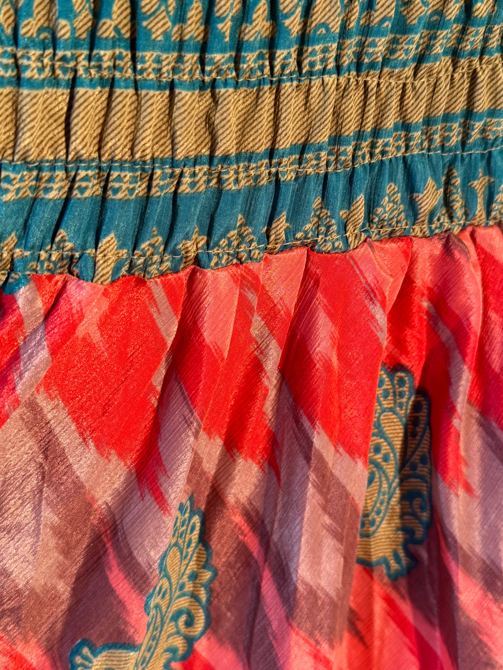 Hot pink with teal sustainable silk print on maxi skirt