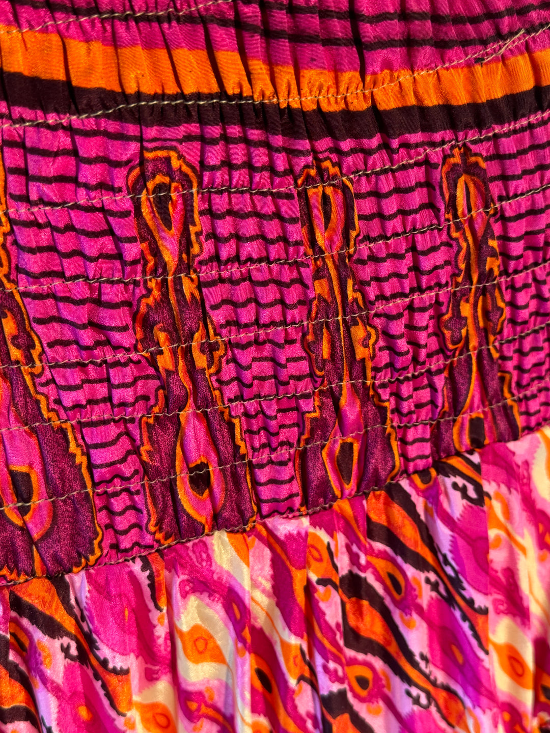 Hot pink print on vintage silk skirt