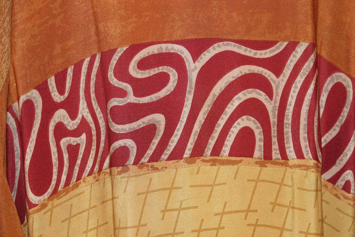 Vintage silk  with red and white abstract pattern and orange and yellow sections