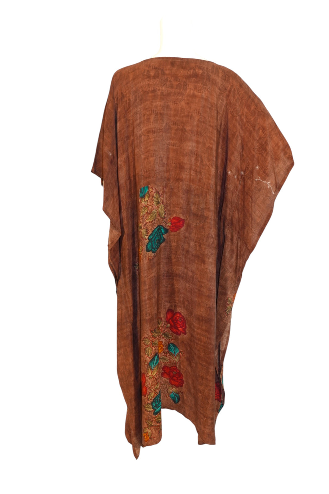 Brown vintage silk kaftan with floral embroidery 