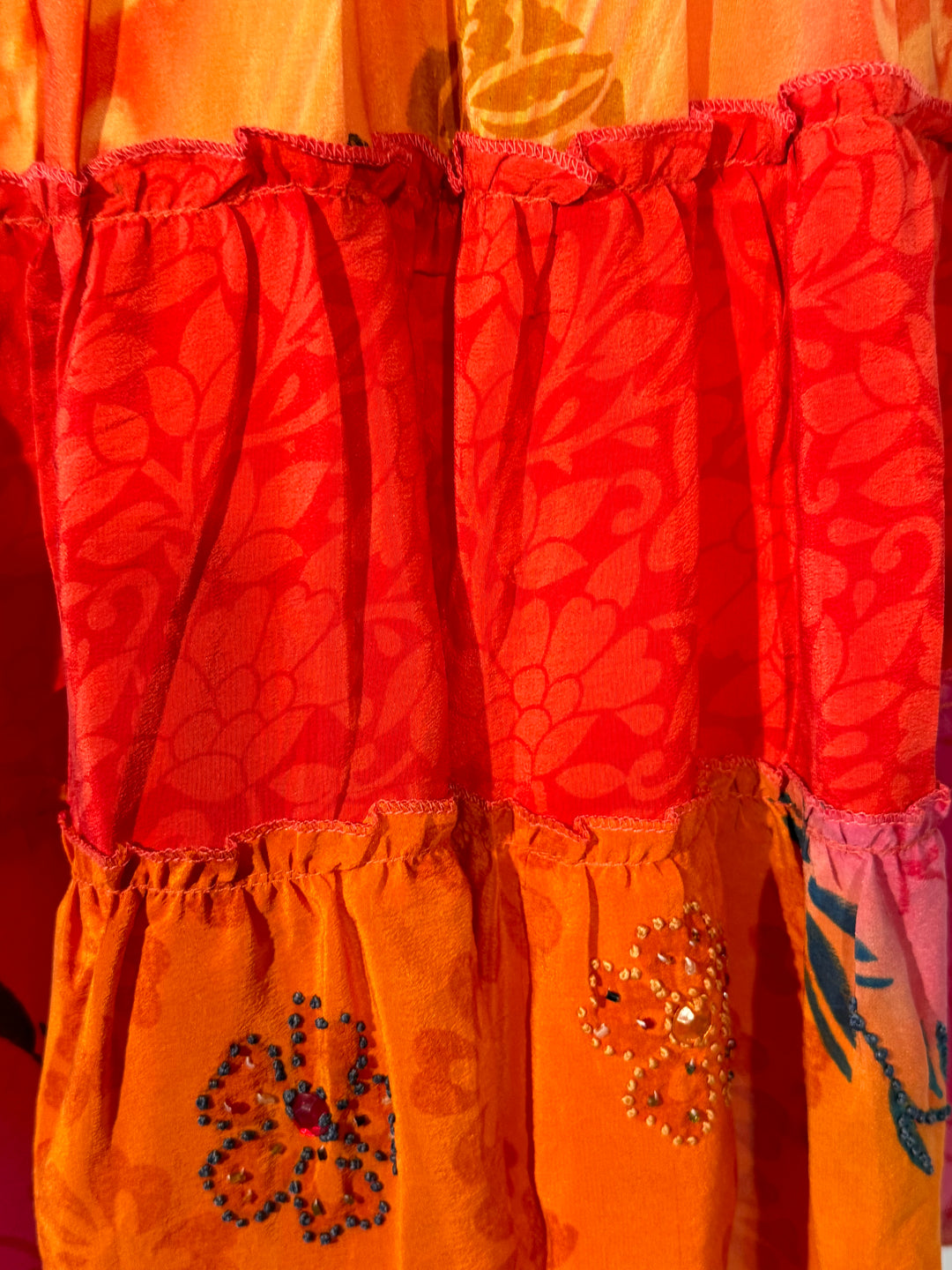 Orange vintage silk skirt tier with embroidery 