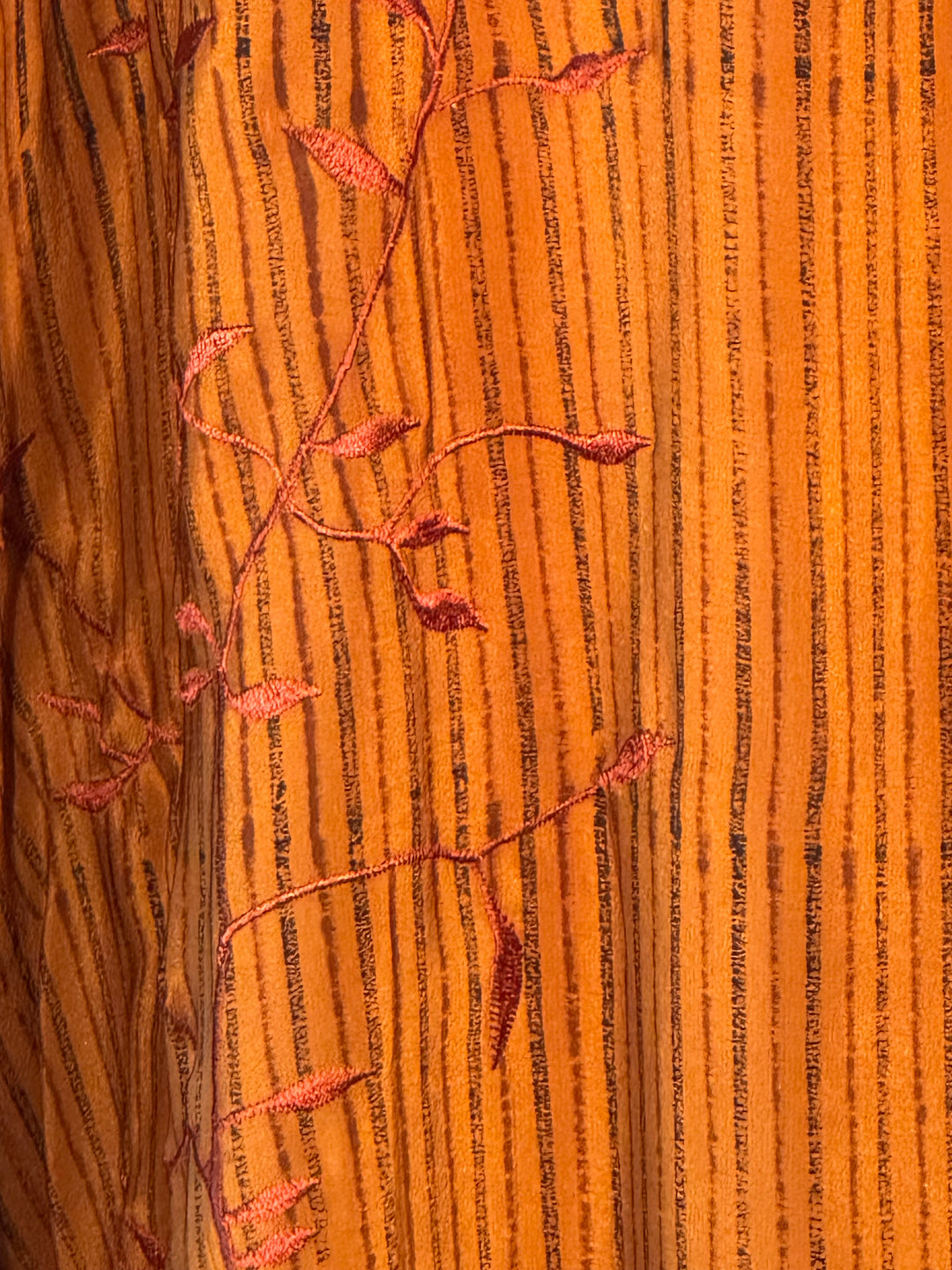 Striped orange vintage silk with embroidered vine