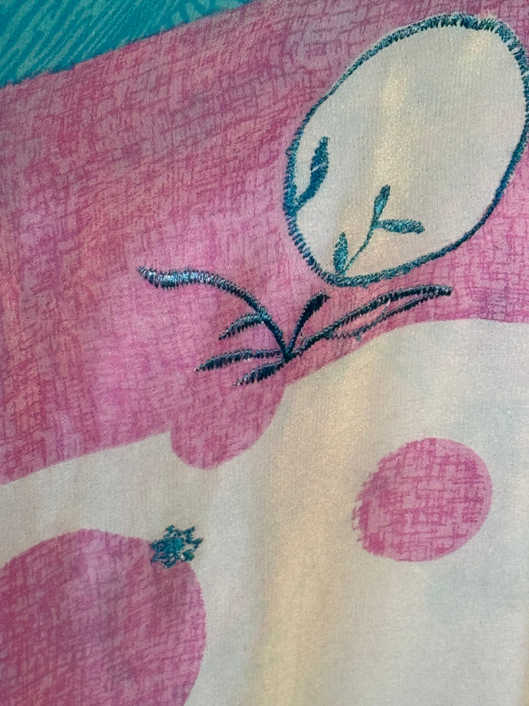 Pink and blue vintage silk with dots and embroidery