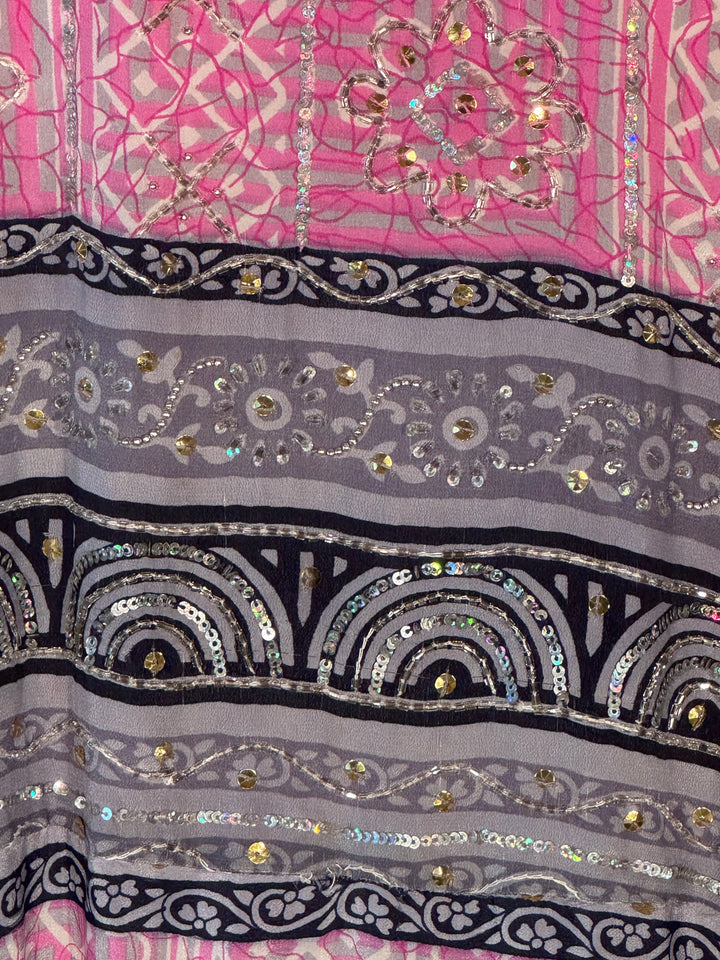 Pink with black and gray sequined vintage silk